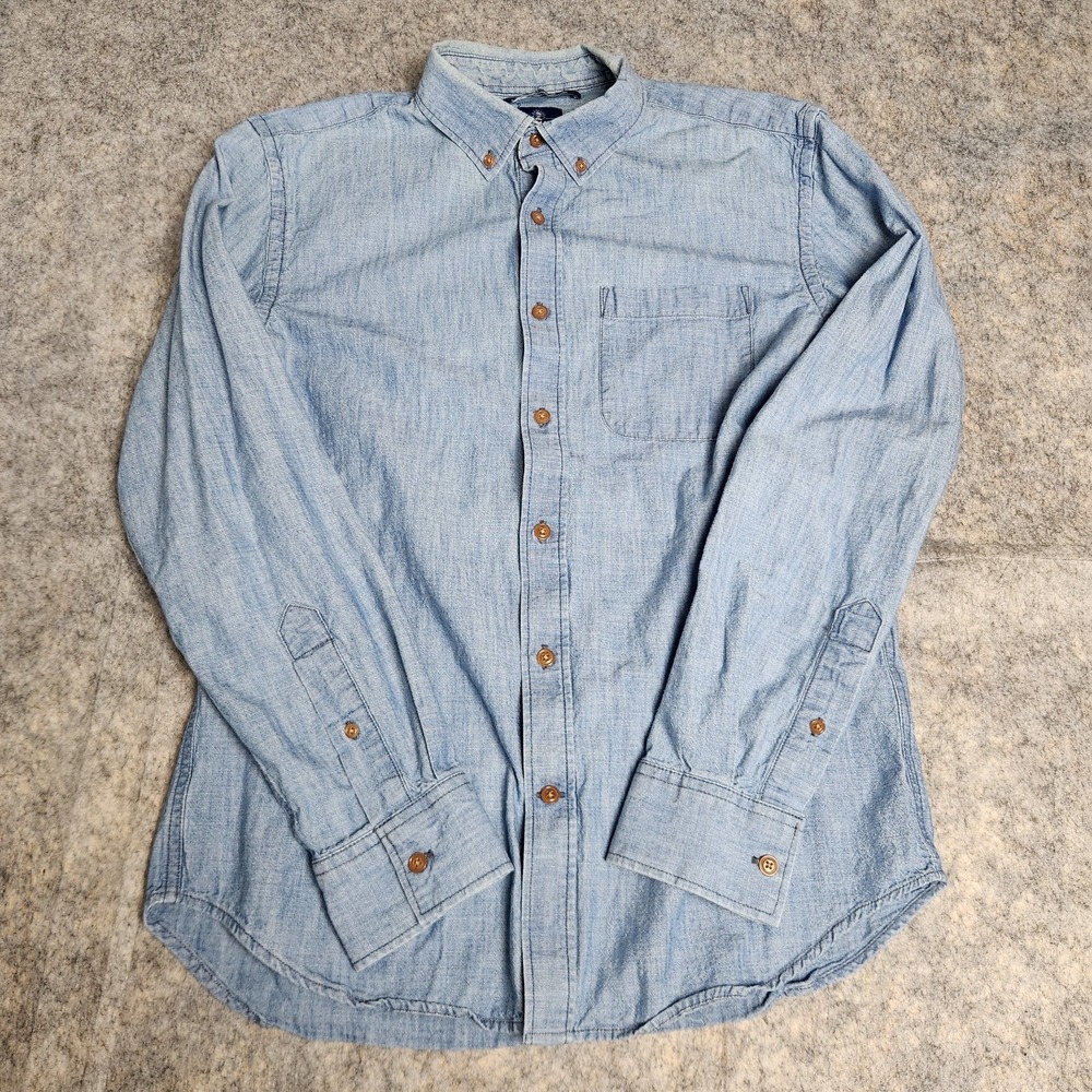 Old Navy Chambray Shirt Men M Blue Slim Fit Button Down Lightweight Utility Work
